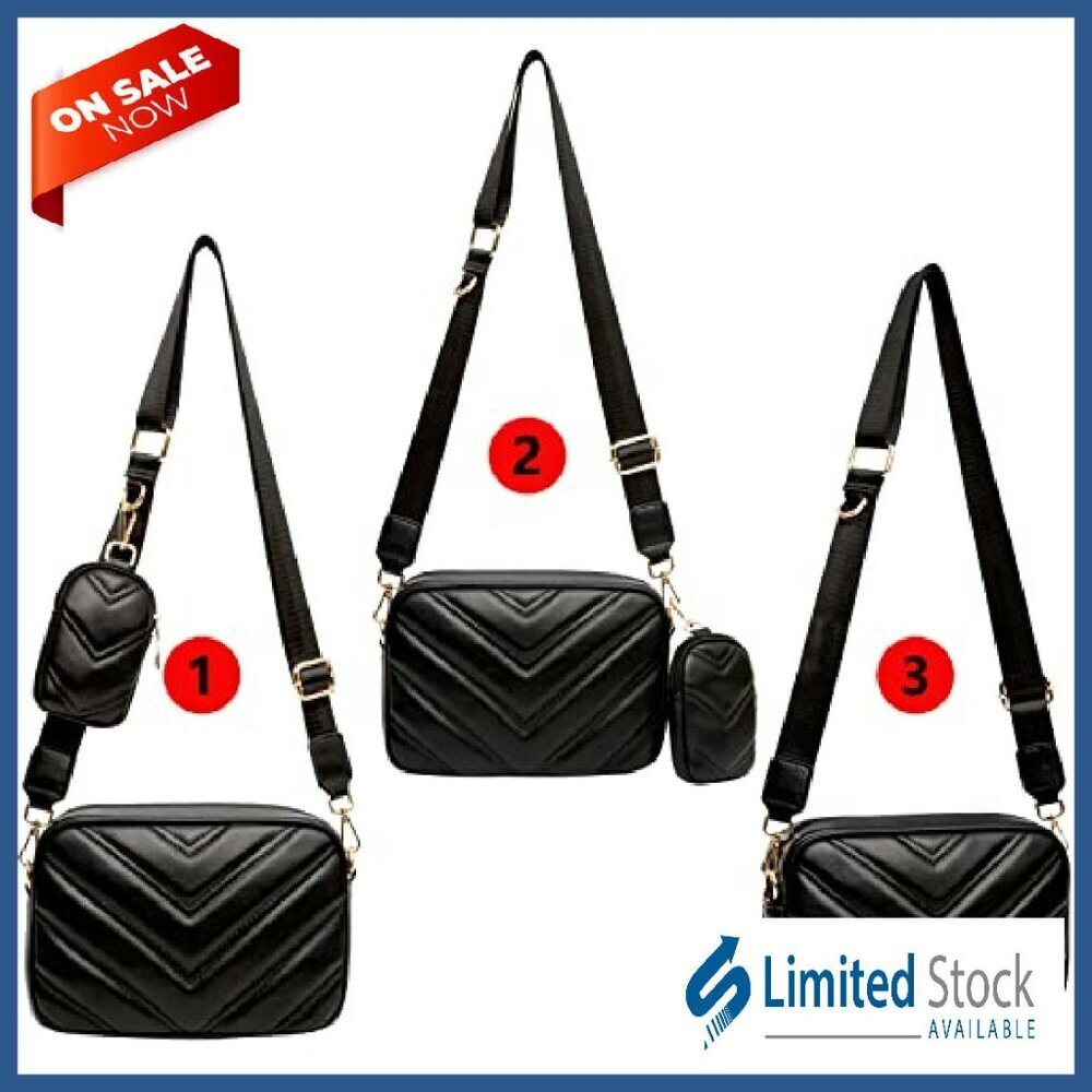 Quilted Vegan Leather Crossbody Bag with Coin Purse, Adjustable Strap - Picture 5 of 8
